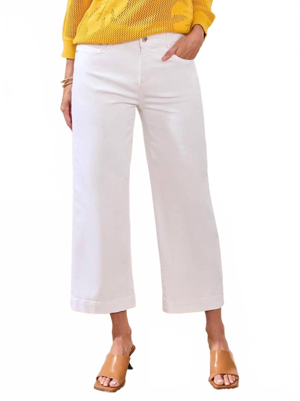NEW TRIBAL women's audrey hugging wide leg crop jean in white/peri